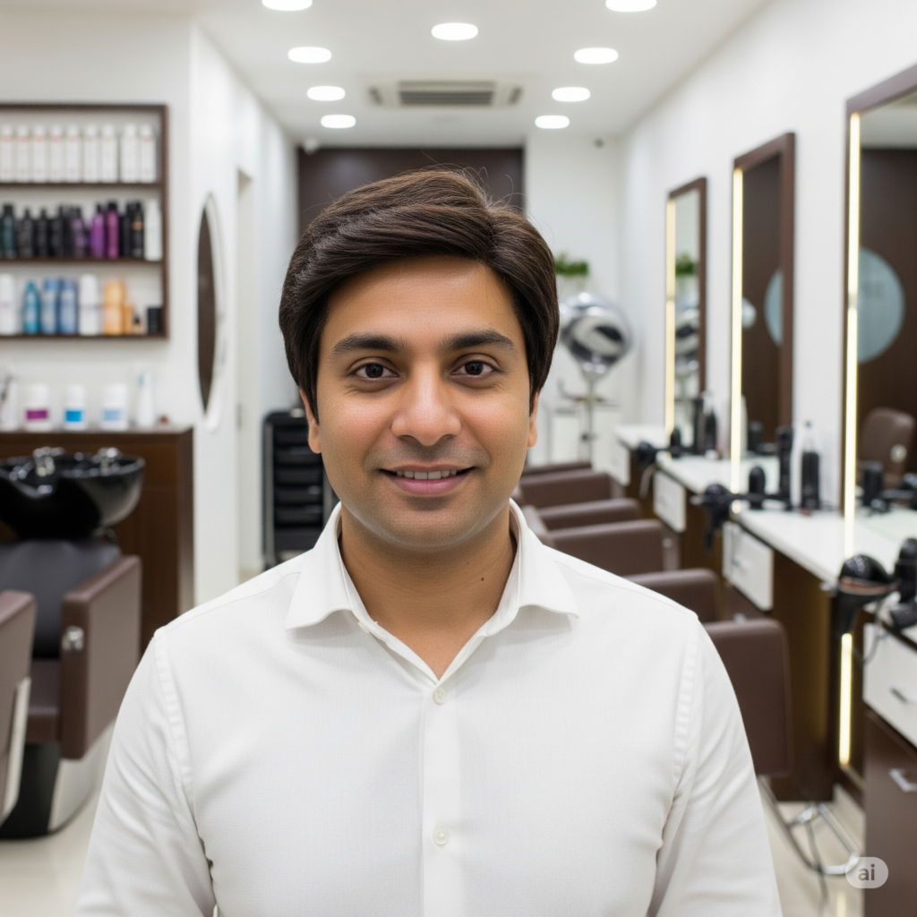 Natural-looking human hair wigs Delhi for men in a salon
