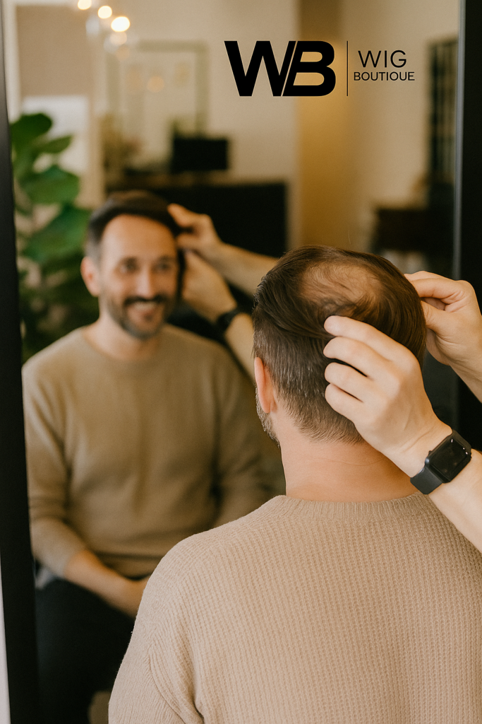 Confident man with natural men's hair patch.