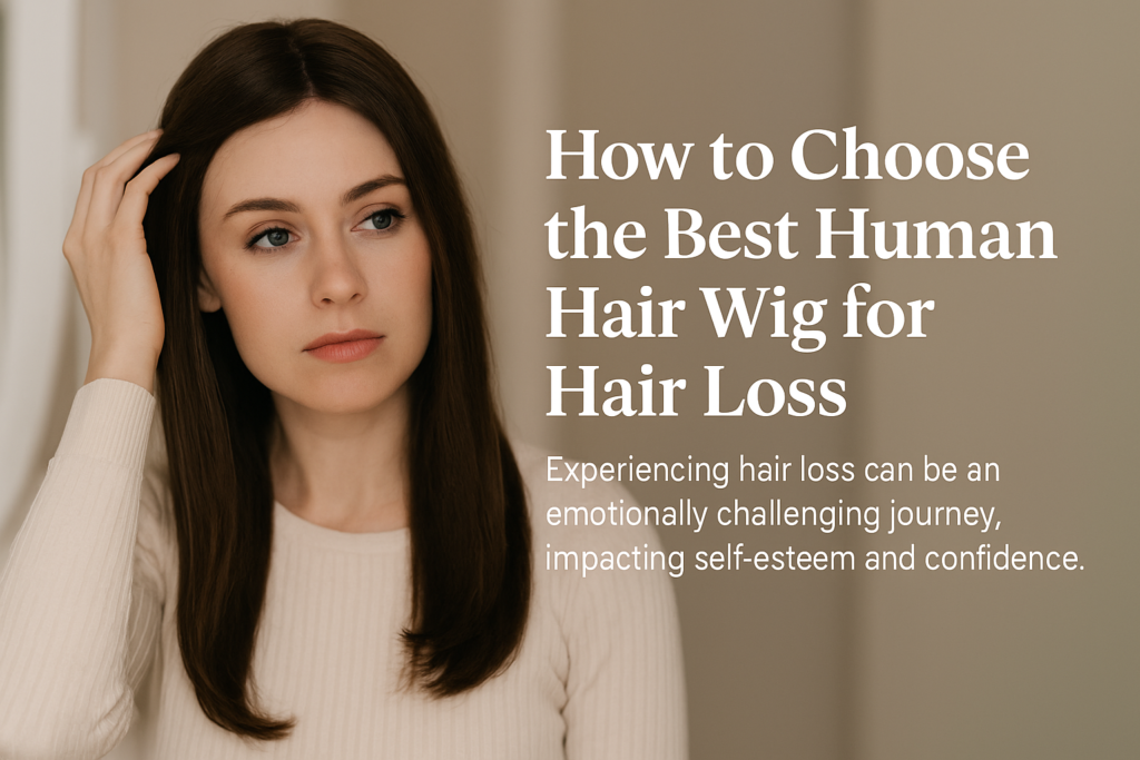 A skilled stylist demonstrating the quality and natural appearance of the best human hair wig for hair loss.