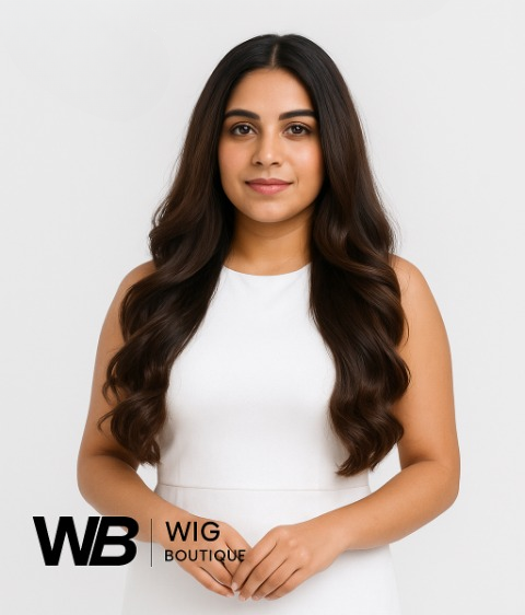 South Asian woman wearing natural clip-in human hair extensions